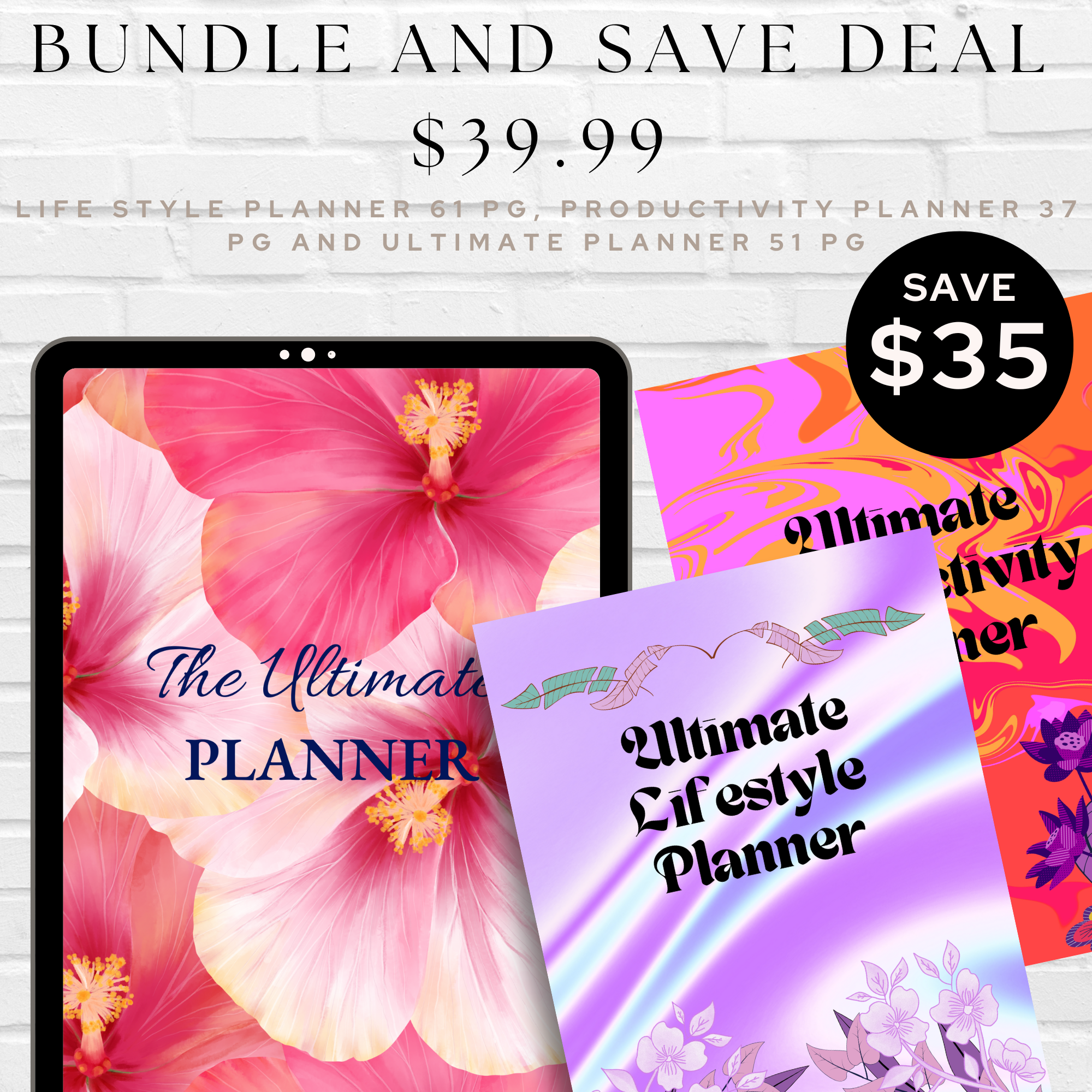 Bundle Deal: Life Style Planner 61 PG, Productivity Planner 37 PG and Ultimate Planner 51 PG